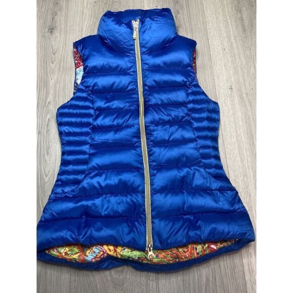 Lilly Pulitzer Vest XS Brewster Blue Allie Quilt Puffer Duck Down Preppy Floral